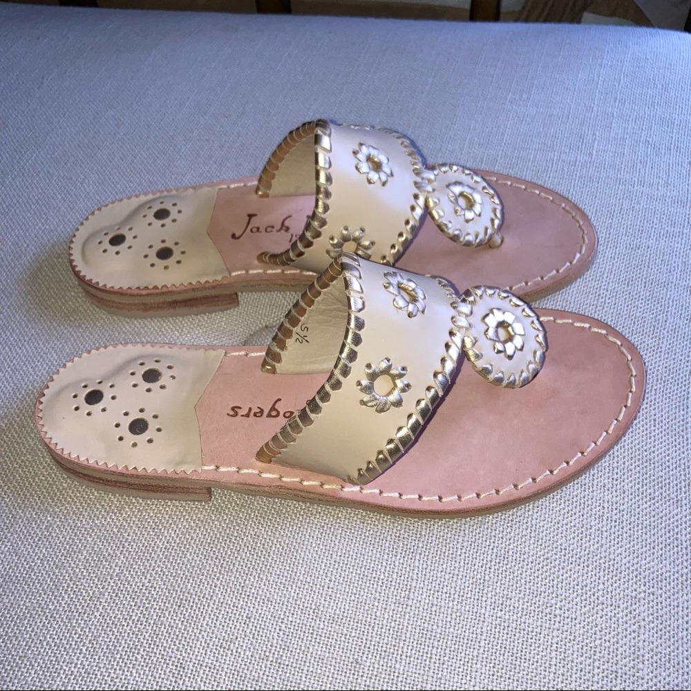 New Jack Rogers Sandals Leather 5.5 Cream with gold.